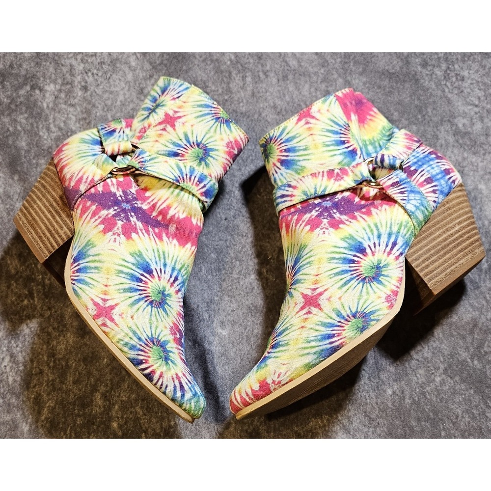 Lemon Drop by Privileged Tie Dye Belted Ankle Boots Womens 7.5 1-01521 Rave